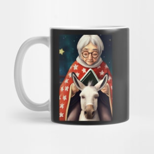 White-Haired Lady on Donkey Greeting Card Mug